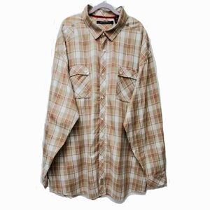 Sean John Tan Plaid Cotton Shirt Button Up Classic Front Pockets Size 4XLT NWT